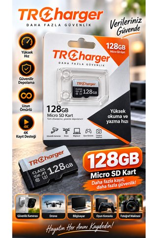 TRCharger 128GB Hafıza Kartı Solar | Wifi Kameralara Uyumlu