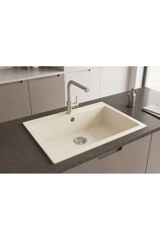 GÜNEY ANKASTRE RealStone K003 DIDYMA 77 77×53 cm Krem Granit Evye + Tekli Sifon ve Montaj Takımı Seti
