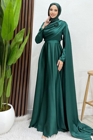 GİYZAMİLA Alaz Saten Gül Abiye Zümrüt