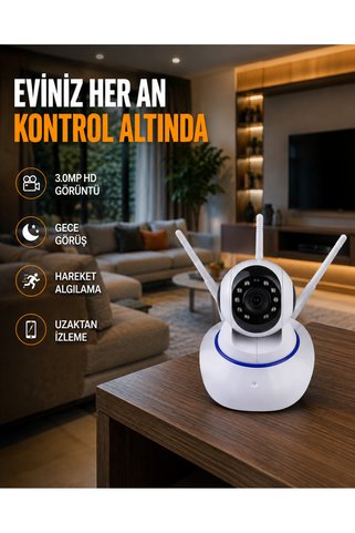 EMVERA Full HD Akıllı IP Kamera – Gece Görüşlü, Hareket Sensörlü, Çift Yönlü Ses ve Online Kayıt Özellikli