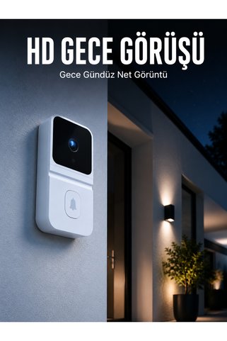 AKILLI Beyaz Güvenlik Kapı Zili | Telefon Kontrollü Wi-Fi Görüntülü Kapı Zili