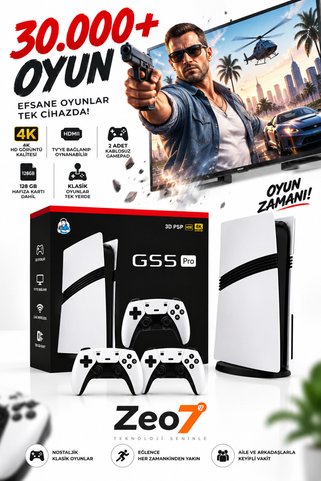 Zeo7 GS5 PRO 128 GB 40.000 Oyunlu Retro Oyun Konsolu Çift Kablosuz Gamepad 53 Emülatör TV Oyun Sistemi