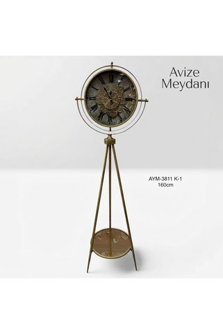 avizemeydanı "Zamanın Mirası" - Antik Eskitme Gold 160 cm Tripod Ayaklı Bar Konsollu Dekoratif Saat