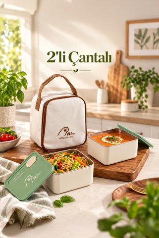 Porsima BL25229 Isı Yalıtımlı Çanta Paslanmaz Çelik 2 Parça Vakumlu Yemek Termosu Beslenme Kutusu Taşınabilir Lunch Box Sefer Tası