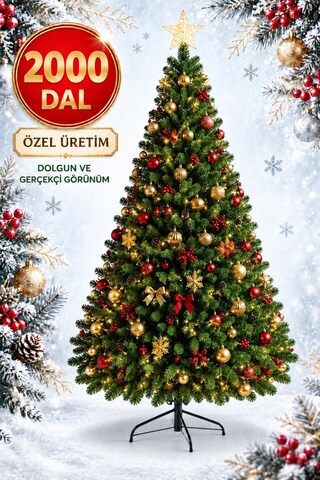 La Confiance 300 Cm Lüks Yılbaşı Ağacı 2000 Sık Dallı Gerçekçi Görünümlü Noel Ağacı Yılbaşı Çam Ağacı