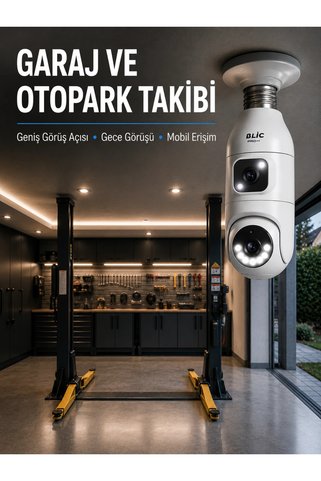 ErturkStore Mey İthalat® 360° Ev İzleme Wi-Fi Çift Lens Akıllı Ampul Kamera