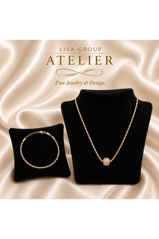 Liva Group Atelier Çelik CM Altın Kaplama Burgu Model Zirkon Taşlı Kolye Ucu ile Kolye & Burgu Bileklik LUXURY Kalite Kolye: 55cm Bileklik: 21cm