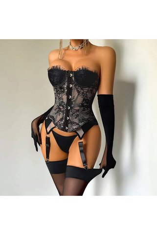 MODA 🖤 Victoria Siyah Dantel Korseli Jartiyer Set