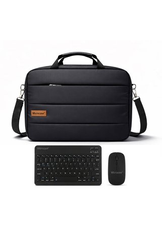 Microcase iPad Pro 12.9 ile Uyumlu Tablet Notebook Macbook Çantası + Bluetooth Klavye ve Mouse Set Siyah - AL5894