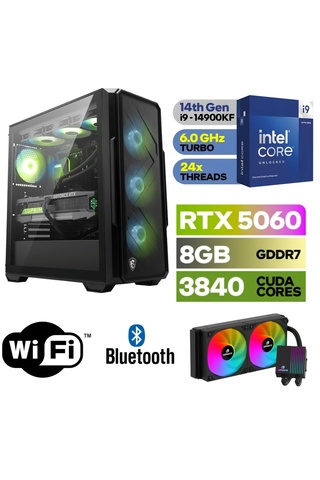 ASUS ŞAFAK-GAMİNG PC Intel Core i9 14900KF 32GB RAM RTX 5060 8GB 500GB M.2 SSD 240mm Sıvı Soğutma Win 11 Pro Wi-Fi Masaüstü Oyuncu Bilgisayarı
