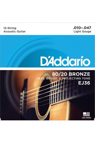 D'Addario EJ36 AKUSTİK GİTAR TEL SETİ, 12 TELLİ, 10-47, 80/20 BRONZE, LIGHT