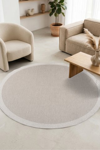 HÜNKAR HALI Roma Bej Krem Leke Tutmaz Kaymaz Tabanlı Modern Polyester Sisal Yuvarlak Halı