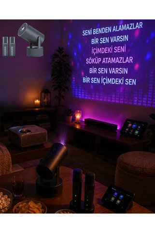 SS HOME CONCEPT Bluetooth Hoparlörlü Akıllı Projektör Kablosuz Karaoke Mikrofonlu