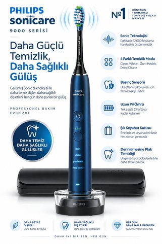 Philips Sonicare Elektrikli Diş Fırçası Lacivert – Sonic Teknoloji, 4 Temizleme Modu, Basınç Sensörü, 2 Haftaya Kadar Pil Ömrü, Şık Seyahat Kutusu ve Derinlemesine Plak Temizliği