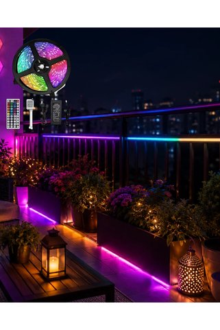 EGE YAPI LED Strip RGB 5 Metre Çok Renkli Kumandalı Şerit Led Işık Seti