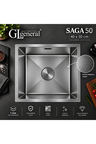 GL GENERAL General SAGA 50 Petek Dokulu Paslanmaz Çelik Mutfak Evyesi 40x50 cm Tek Gözlü 1 mm Derin Hazne + Sifon Dahil