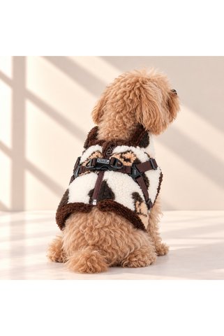 puppia Peluş Köpek Ceketi – Göğüs Tasmalı Kahverengi-Bej