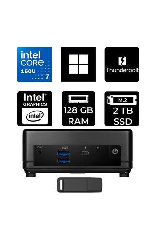 MSI Cubi 5 Intel Core 7 150U 128GB RAM 2TB SSD Win11 Pro 1M495EUP449 Mini Masaüstü Bilgisayar + PER4 USB Bellek