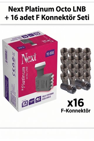 NEXT NEXTSTAR 8'li LNB Full HD 4 Çıkışlı Universal LNB + 16 Adet F Konnektör Uydu Seti - Çanak Anten Malzemeleri