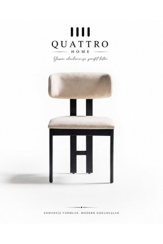 QUATTRO HOME Dorté Bej Kumaşlı Siyah Metal Ayaklı Modern Yemek Sandalyesi
