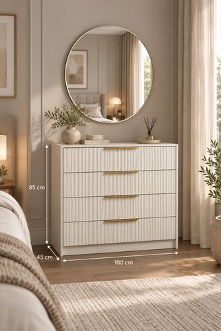Minar Kale Luxe Soft Mebran Şifonyer ve Ayna - Kumtaşı