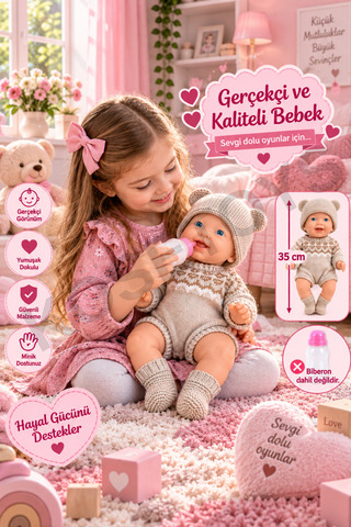 kosetoys Oyuncak Bebek Gerçekçi Kaliteli 35 cm Et Bebek
