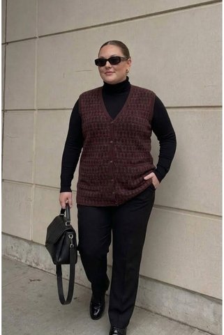 onno style women BÜYÜK BEDEN KLASİK TRİKO RENKLİ DÜĞMELİ ÇELİK ÖRGÜ KADIN YELEK