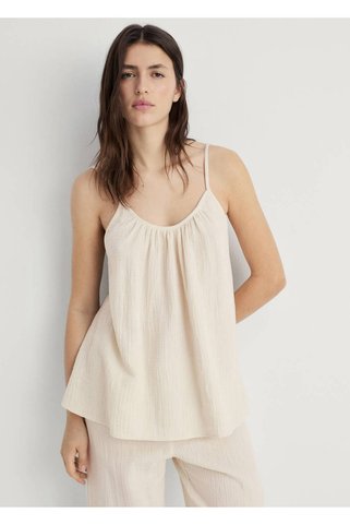 MANGO Woman Düz pamuklu askılı pijama bluz