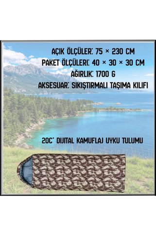 Uygunayakala Uyguna-Yakala 20C° Dijital Kamuflaj Uyku Tulumu-TLM.082