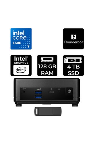 MSI Cubi 5 Intel Core 7 150U 128GB RAM 4TB SSD FreeDOS 1M495EUP350 Mini Masaüstü Bilgisayar + PER4 USB Bellek