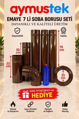 aymustek EMAYE Soba Boru Seti 3 Boru 1 Yarım 1 Ellilik 1 Dirsek 1 Ayna (Jel Hediye)