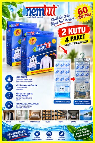 nemtut Nem Alıcı Rutubet Emici Koku Giderici Korozyon Önleyici ( 2 Kutu Içerisinde 4 Paket )
