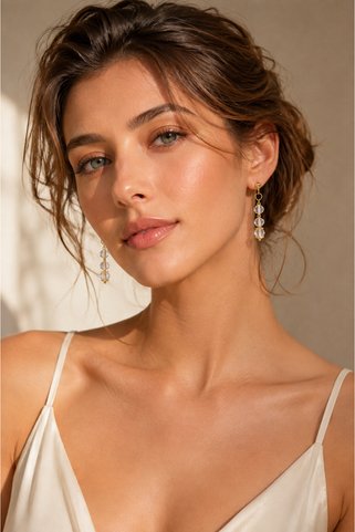 Camellie KY Jewels Crystal Clear Orbit Earrings | Şeffaf Premium Kristal Altın Kaplama Küpe