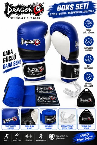 Dragondo Attack 6 Boks Eldiveni Kick Boks Muay Thai Eldiveni Bandaj Ve Dişlik 3'lü Set