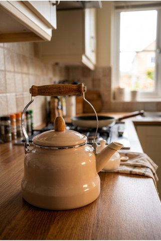 Kapris Vintage Ahşap Saplı Emaye Demlik Kettle 2,5Lt Kahve 4645-C