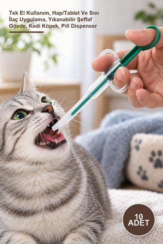 Yenilig 10 Adet Evcil Hayvan Hap Yutturma Aparatı – Tek El Kullanım, Hap/Tablet Ve Sıvı İlaç Uygulama, Yıkanabilir Şeffaf Gövde, Kedi Köpek, Pill Dispenser