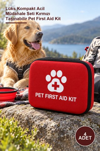 Yenilig 4 Adet Evcil Hayvan İlk Yardım Ve İhtiyaç Çantası – Lüks Kompakt Acil Müdahale Seti Kırmızı Taşınabilir Pet First Aid Kit