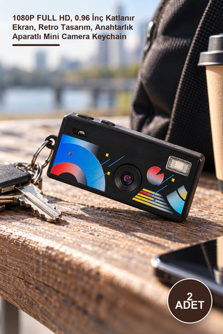 Yenilig 2 Adet Dijital Mini Anahtarlık Kamerası – 1080P FULL HD, 0.96 İnç Katlanır Ekran, Retro Tasarım, Anahtarlık Aparatlı Mini Camera Keychain