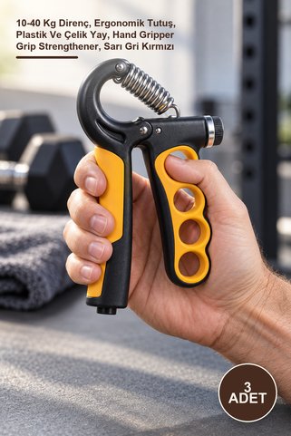 Yenilig 3 Adet Ayarlanabilir El Egzersizi Ve Tutuş Güçlendirici – 10-40 Kg Direnç, Ergonomik Tutuş, Plastik Ve Çelik Yay, Hand Gripper Strengthener, Sarı Gri Kırmızı