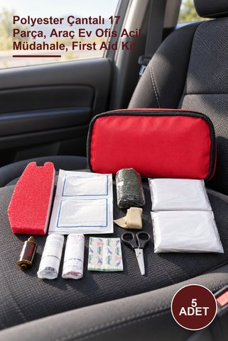 Yenilig 5 Adet İlk Yardım Seti – Polyester Çantalı 17 Parça, Araç Ev Ofis Acil Müdahale, First Aid Kit