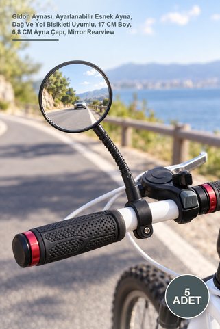 Yenilig 5 Adet Bisiklet Dikiz Aynası – Gidon Aynası, Ayarlanabilir Esnek Ayna, Dağ Ve Yol Bisikleti Uyumlu, 17 CM Boy, 6,8 CM Ayna Çapı, Mirror Rearview