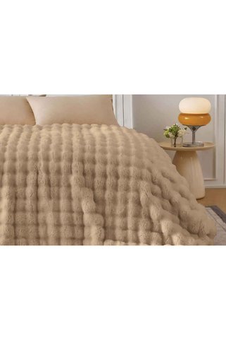 Merinos Angora Kürk Bubble Tavşan Tüyü Battaniye 220X240 Kutulu K.Bej