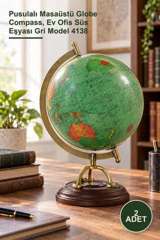 Yenilig 2 Adet Ahşap Dekoratif Dünya Küresi – Pusulalı Masaüstü Globe Compass, Ev Ofis Süs Eşyası Gri Model 4138