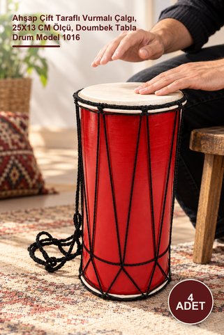 Yenilig 4 Adet Darbuka – Ahşap Çift Taraflı Vurmalı Çalgı, 25X13 CM Ölçü, Doumbek Tabla Drum Model 1016