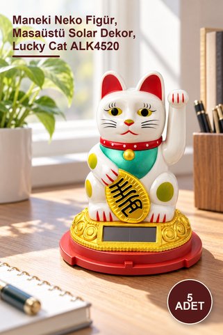 Yenilig 5 Adet Güneş Enerjili Sallanan Şans Kedisi – Maneki Neko Figür, Masaüstü Solar Dekor, Lucky Cat ALK4520