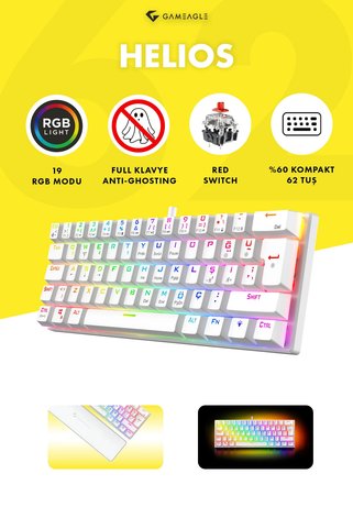 gameagle Helios RGB Red Switch Bilek Destekli Türkçe Anti-ghosting Yazılımlı Mekanik Oyuncu Klavyesi Beyaz