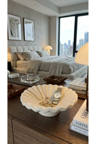 Melse Home's Seramik Dokulu Bej Yelpaze Kase,Krem Dekoratif Tabak