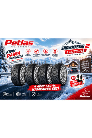 Petlas 175/70 R13 SNOWMASTER2 82T Kış Lastiği (4'LÜ TAKIM) (Üretim : 2026)