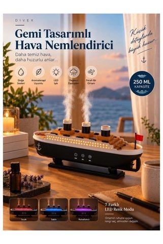 FEDDY Titanic Aromaterapi Hava Nemlendirici Kuruluğu Önlemek Için Verimli Gemi Dizaynlı Difüzör