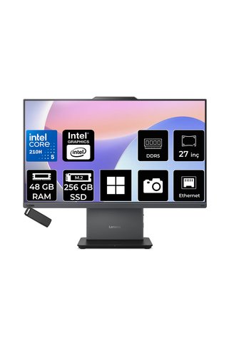 LENOVO ThinkCentre Neo 50A Gen 5 Intel Core 5 210H 48GB RAM 256GB SSD 27" FHD 99% sRGB 300nits Win11 Home 12SA0026TRP376 Luna Grey All In One Bilgisayar + PER4 USB Bellek